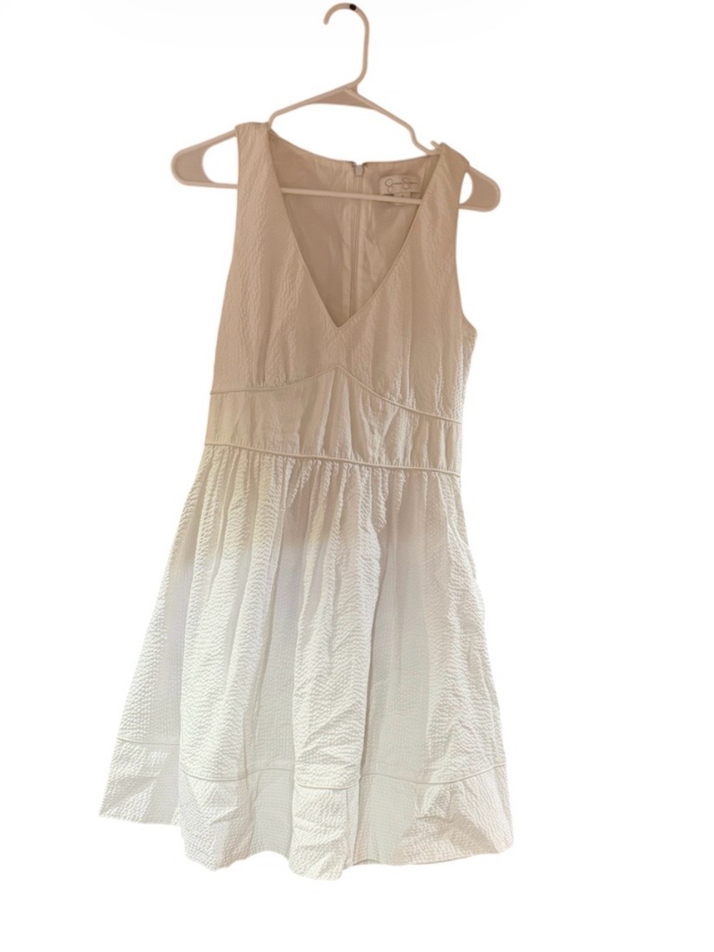 Jessica Simpson Cream Textured V-Neck Sleeveless Mini Dress